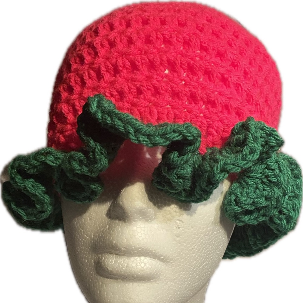 Unique Crochet Barrel Hat  with ruffles. Handcrafted crochet design.